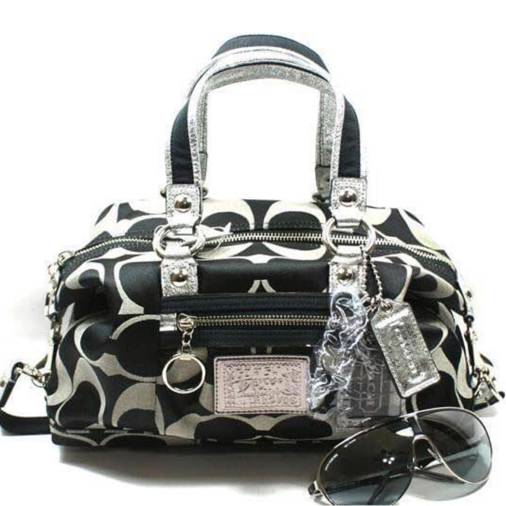 (Rare) Coach Poppy Signature Sateen Lurex Satchel Bag